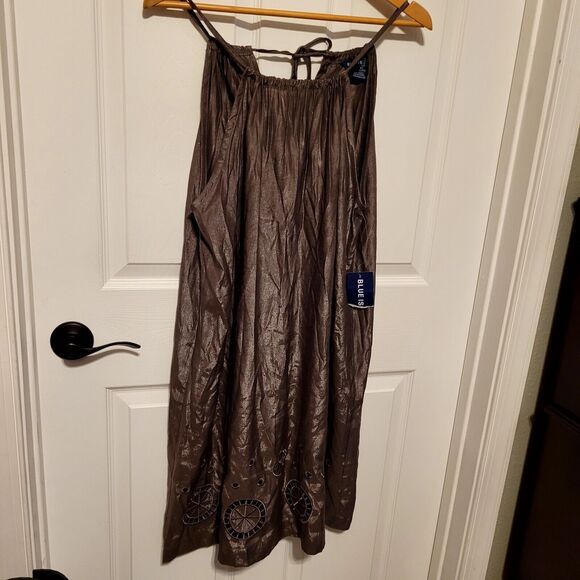 Blue Island Dress XL Silver Pewter Cover Up Halter Eyelet Pockets Beach Resort - Picture 1 of 13